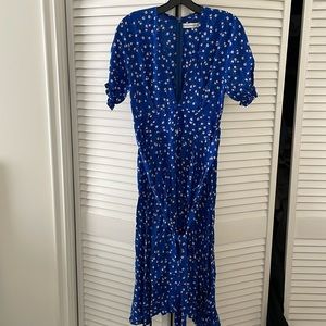 Faithfull the Brand Blue Floral Wrap Dress Midi Length US 6/M, AUS 10